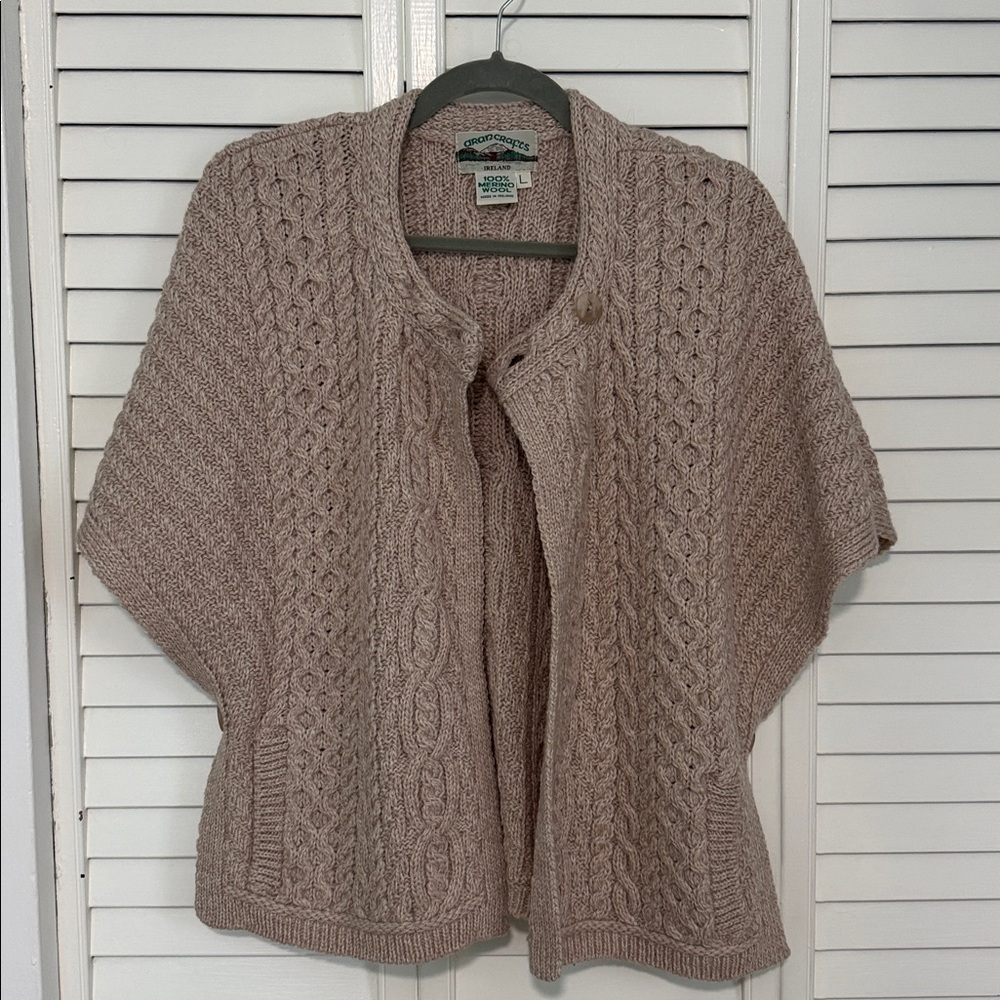 Aran Crafts Ireland 100% Merino Wool Poncho Sweater Cable Knit Wms Large
